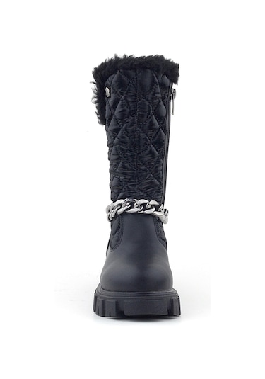 Rakerplus Siyah Uzun Fermuarlı Zincir Detaylı Kız Çocuk Yağmur Çizmesi Siyah