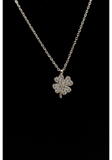 Altın Renk Yonca Model Zirkon Taşlı Kararmaz Paslanmaz Kadın Kolye