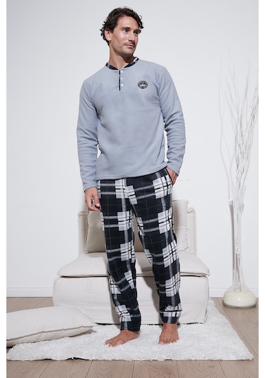 Buratti Regular Fit Bisiklet Yaka Kışlık Yumuşak Dokulu Polar Erkek Pijama Takımı 6096100 Gri
