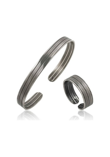 Gümüş Çizgi Desenli Bileklik Ve Yüzük Set (551232256)