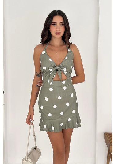 Asprin Fashion Desenli Bürümcük Elbise Haki Haki
