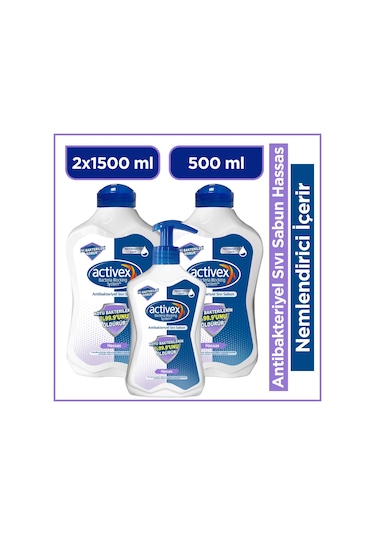 Activex Hassas Antibakteriyel Sıvı Sabun 2 x 1500 ML + 500 ML