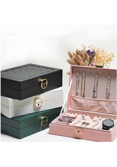 Mdl10- Yeşil Takı Kutusu Kilitli Deri Görünümlü Takı Düzenleyici