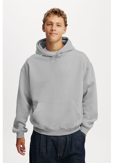 Boyalı Gri Kapüşonlu Kanguru Cep Erkek Sweatshirt E7169 Boyalı Gri