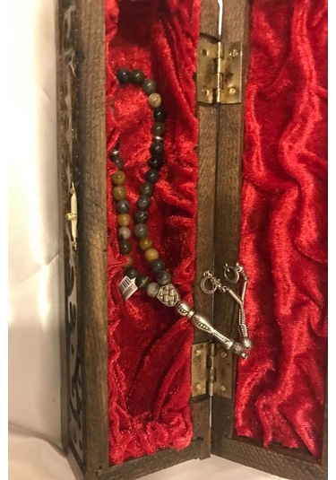 Jasper Tespih Doğal Taş Tesbih Gümüş İmameli Ahşap Kutulu Çok Renkli