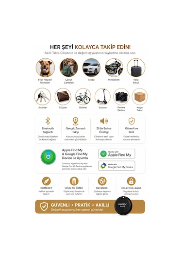 Fulltech Smarttag Akıllı Takip Cihazı İos & Android Uyumlu Bluetooth Gps