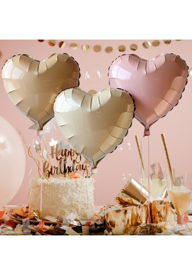 3 Adet 18 İnç 45 Cm Retro Kalp Folyo Balon Bej Krem Pembe Çok Renkli