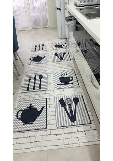 Mutfak Kaymaz Taban Halı Kilim Yolluk Beyaz Sarı