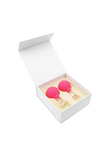 Silikon Vakumlu Cam Yüz Masaj Kupası 2'li Set Gül Pembe Renk