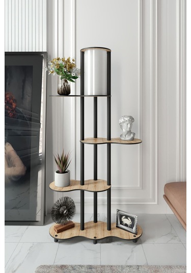 Yeni Travers Raflı Lambader Safir Meşe Şapka Rengi