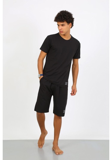 Akbeniz Erkek Pamuk Lakost Alt Üst Kaprili Pijama Takım Siyah 6872 Siyah