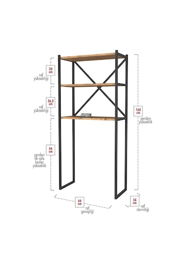 Bofigo 3 Raflı Metal Düzenleyici Banyo Rafı Çam