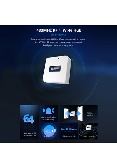 Fosenze Sonoff Rf Bridger2 Akıllı Ağ Geçidi - Google/alexa/smartthings/alice Desteği, 433.92 Mhz, Beyaz