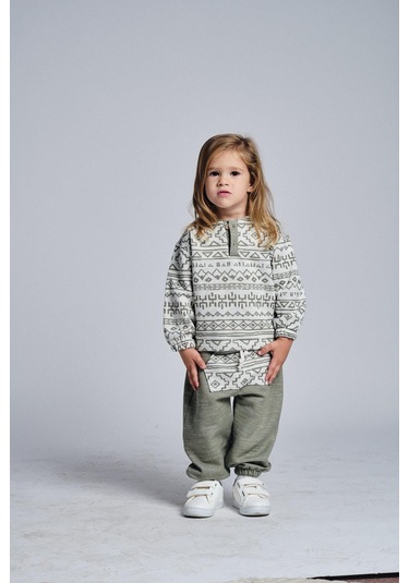 Etnik Desen Pantolon Kanguru Cep 2 Li Takım Haki