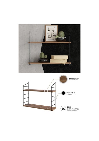 Decormet Armoni Raf Seti 2 Raflı 200 720 Ceviz Çok Renkli