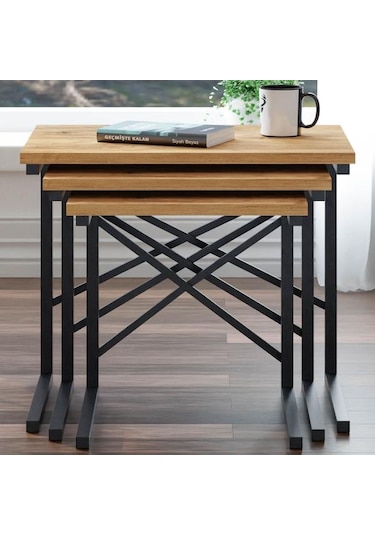 Ceramical Metal Ayaklı X Eco Zigon Sehpa - Atlantik Çam Atlantik Çam