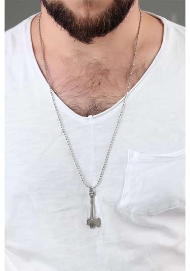 Moco Gümüş Renk Balta Erkek Kolye Çok Renkli