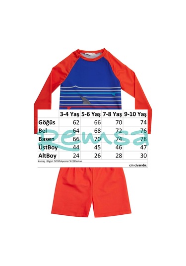 Uv Korumalı Şort Uzun Kollu Çocuk Bebek Deniz Havuz Mayosu 5244 Saks Saks Mavi