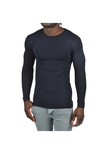 Deepsea Erkek Lacivert Uzun Kollu Dar Kalıp Ince Sıfır Yaka Sweatshirt 2300423 False Lacivert