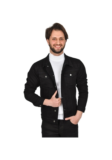 Deepsea Erkek Siyah Dar Kesim Likralı Kot Ceket Mont 2201006 False Siyah