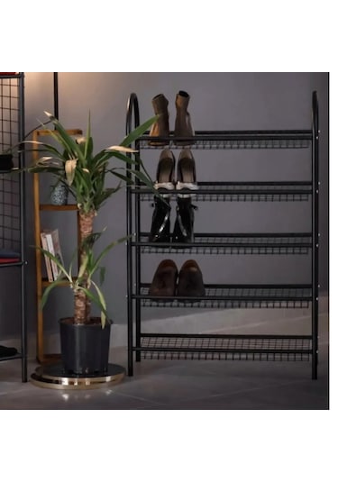 Ayakkabılık 5 Katlı Metal Ayakkabı Rafı Tel Raf 5067 Siyah