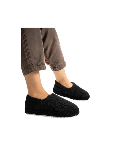 Kadın Lastikli Kaymaz Taban Peluş Havlu Kumaş Ev Ayakkabısı Panduf Siyah-siyah Siyah