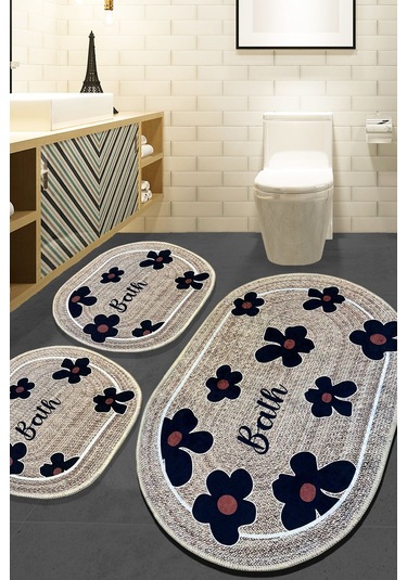 Moole Bej 3'lü Set Banyo Paspası Djtbanyo Varyantlı Renkli