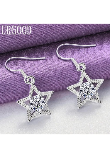 925 Ayar Gümüş Aaa Zirkon Yıldız Damla Küpe Moda Takı