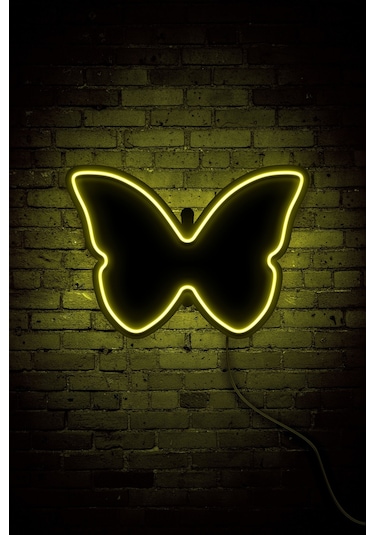 Kelebek Neon Led Duvar Aydınlatması & Dekoru & Gece Lambası Sarı Sarı