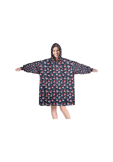 Noel Temalı Unisex Giyilebilir Battaniye Hoodie, Kalın Peluş, Kollar Ve Büyük Cep-a27 Bej