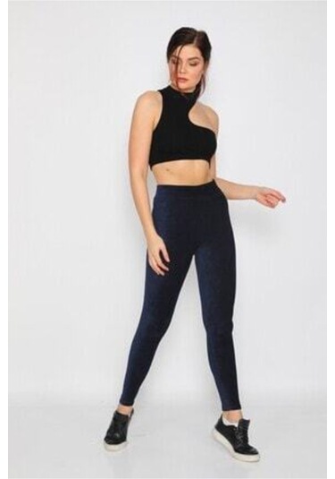 Yüksek Bel Kadife Tayt Pantolon Lacivert