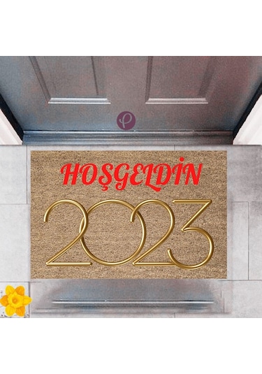 Kapı Önü Paspası Dekoratif Dijital Baskı Yeni Yıl Konsepti P-2659