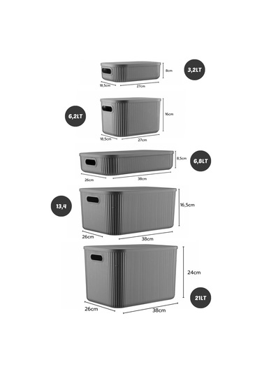 Nandy Home 5li Set Çok Amaçlı Düzenleyici Depolama Kutu Antrasit