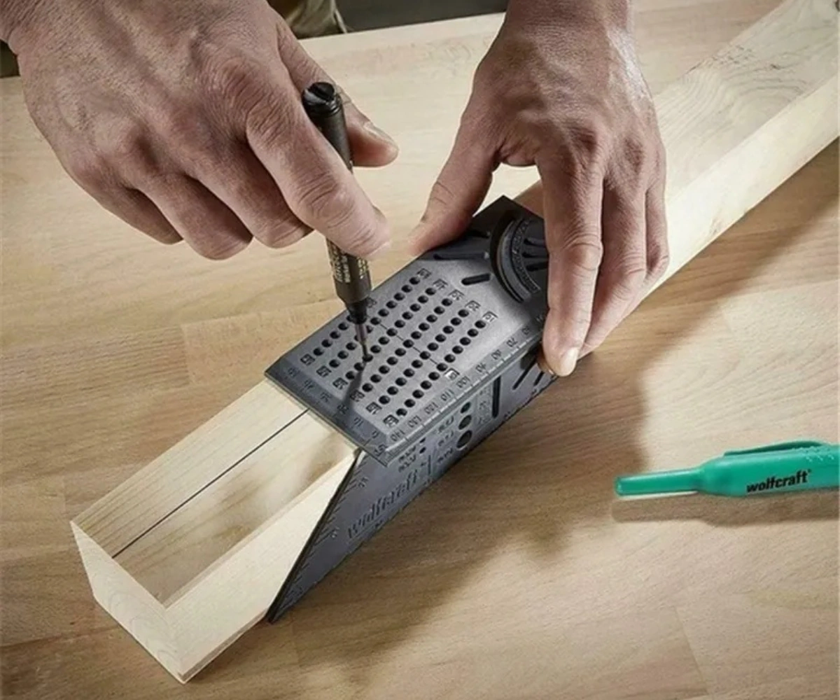 Folinda Ahşap İşleri İçin 200mm X 60mm Abs Plastik Açı Çizgili Ölçü Çubuğu - 20 ,45 ,75 Açıları, Çift Ölçek Ve Delikli Tasarım