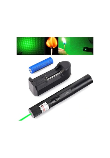 Yeşil Lazer Pointer 15km Şarjlı Kutusunda Siyah