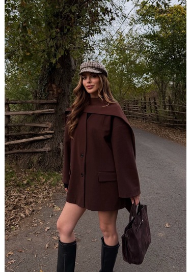 Kahverengi Atkılı Kaşe Ceket - 25912 Kahverengi