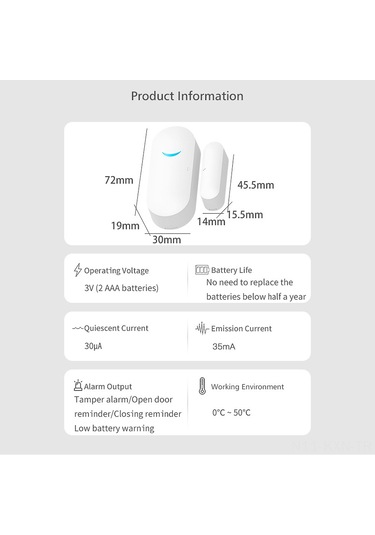 Kosona Tuya Akıllı Wifi Pencere/kapı Alarm Sensörü, Ses Kontrol Ve Akıllı Cihazlarla Otomatik Entegre, Pil Dahil Değil