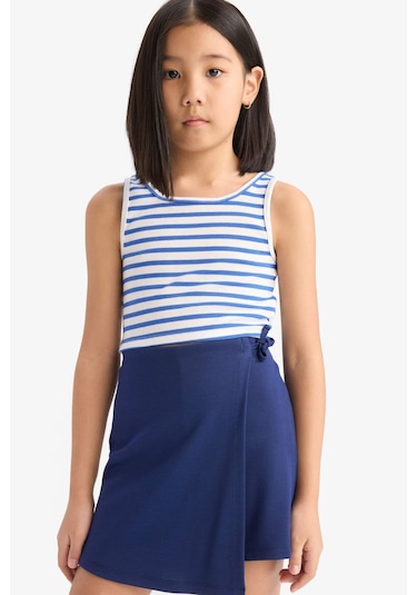 DeFacto Kız Çocuk Bisiklet Yaka Çizgili Atlet Z7814A625HSBE124 Mavi