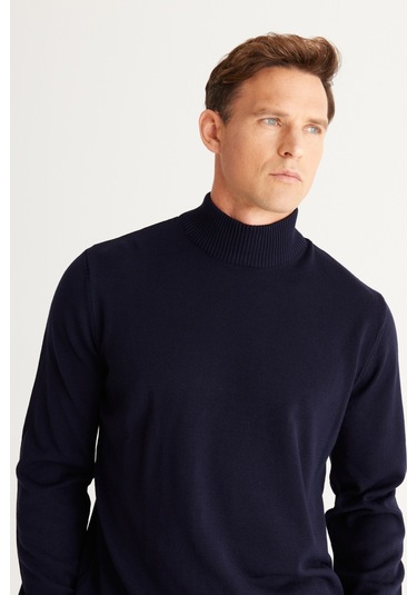 Altinyildiz Classics Erkek Lacivert Standart Fit Normal Kesim Yarım Balıkçı Yaka Triko 4A4923100005LACXXL Lacivert