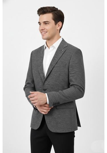 Erkek Tek Spor Ceket Çift Yırtmaçlı Bgl-st04980 Füme