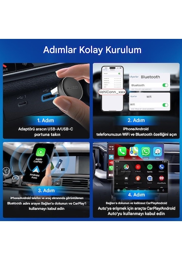 Mini 5.0 Ultra3 Kablosuz Carplay & Android Auto Adaptörü Dual Wifi Bt5.4 Otomatik Bağlantı Yeni Seri Diğer