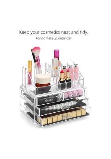 Mufunye Şeffaf Akrilik Makyaj Düzenleyici Saklama Kutusu Çok Katmanlı Ayrı Bölücüler Bölmeler Masaüstü Depolama Rafı Kozmetik Takı Ruj Standı Büyük Kapasiteli