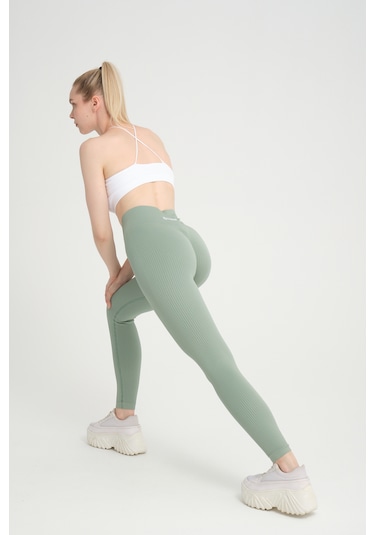Yeşil Kalçası Büzgülü Premium Fitilli Ekstra Push Up Tayt Yeşil