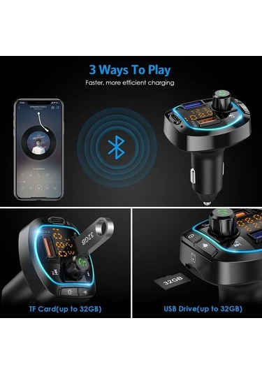 Xiaoguang Yeni Fm Verici Bluetooth 5.0 Kablosuz Araba 3usb Şarj