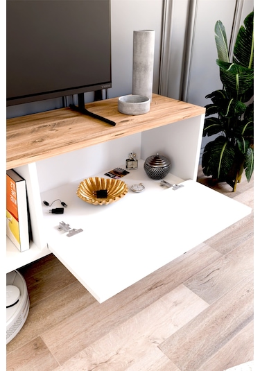 Buka Tv Sehpası, Tv Standı, Televizyon Ünitesi Beyaz - Atlantik Çam