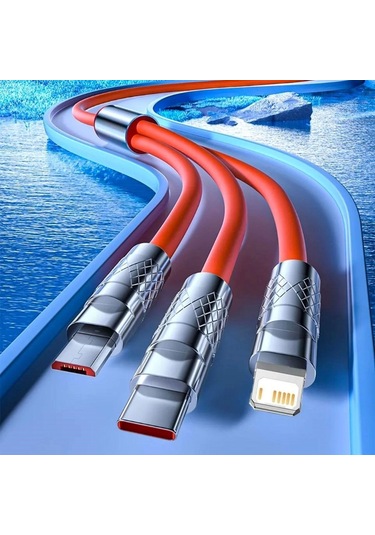 Buffer 3 Şarj Aleti 1 Arada Çinko Alaşım Hızlı Şarj Kablosu Turuncu