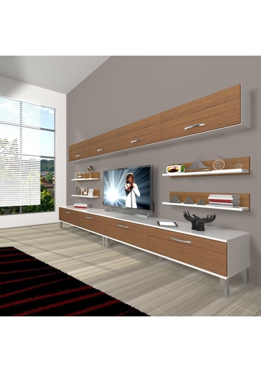 Decoraktiv Eko 360y Slm Krom Ayaklı Tv Ünitesi Tv Sehpası Ceviz - Siyah