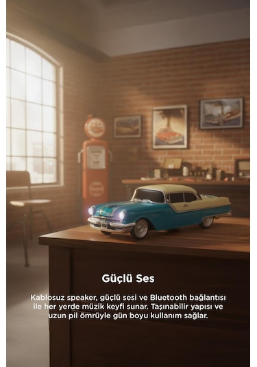Torima D87 Bluetooth Hoparlör Retro Klasik Araba Tasarımlı 10w Fm Usb Selfie Speaker Yeşil