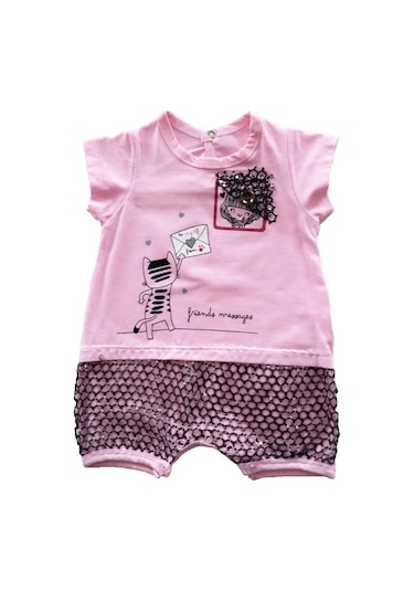 Çarşınet Kız Bebek Tulum Mektuplu Kedi Golf Tulum (441359441) Pembe