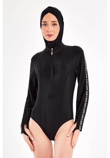 Uv Korumalı 3 Farklı Şekilde Giyilebilir Likralı Etekli Tesettür Mayo 1109 Siyah02 Siyah02